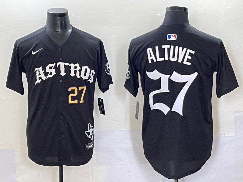 Men 2025 Houston Astros #27 Altuve Black Seven generations Joint Name Nike MLB Jersey style 4